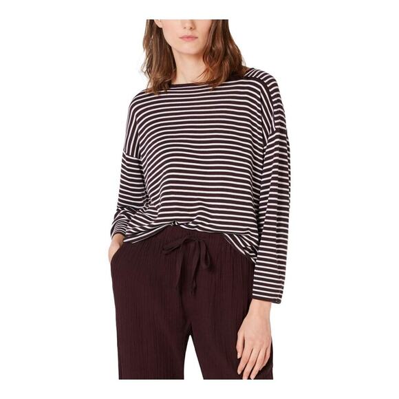 Eileen Fisher Bateau-Neck Brown White Stripe Sweater Sz M - Picture 2 of 8